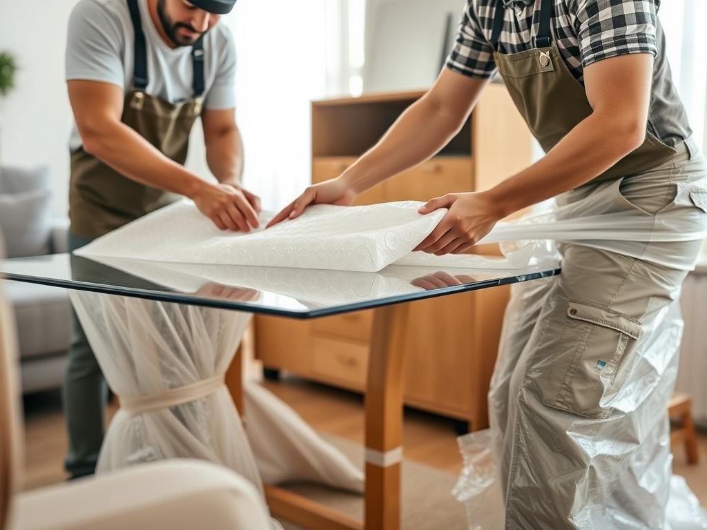 عملية تغليف الأثاث قبل نقله من الجبيل إلى الدمام الشمالية