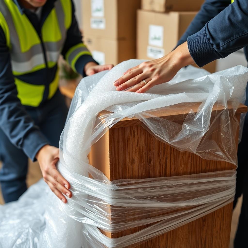 عملية تغليف الأثاث قبل نقله من مكة إلى حي العزيزية جدة