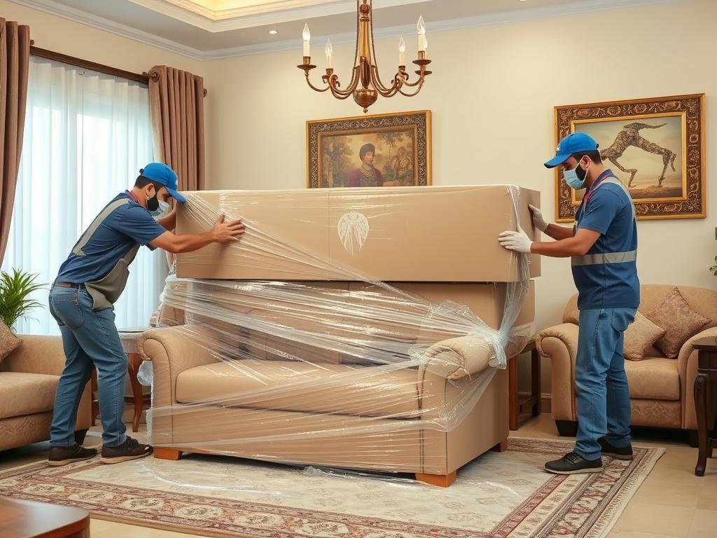 عملية تغليف وتجهيز الأثاث للنقل من الجبيل إلى القصيم