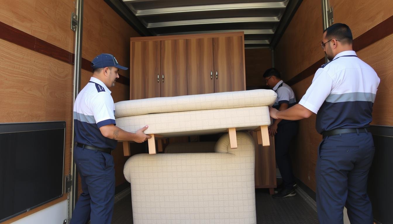 فريق الشركة العربية لنقل أثاث جدة أثناء عملية نقل احترافية