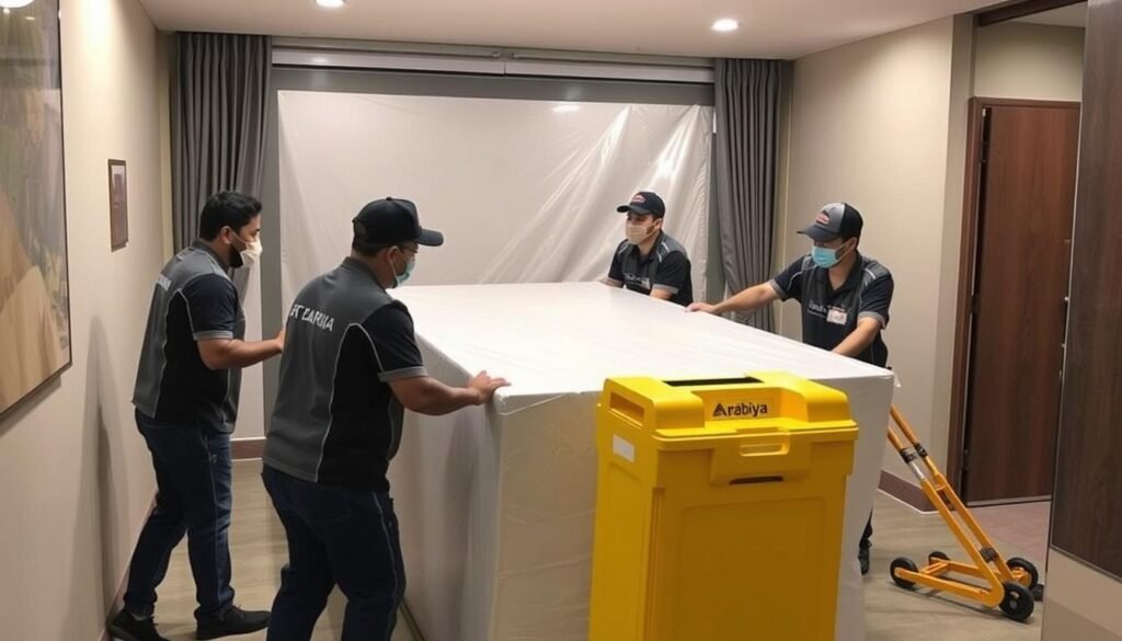 فريق الشركة العربية لنقل العفش بجدة يعمل بانسجام لإتمام عملية نقل سريعة وآمنة