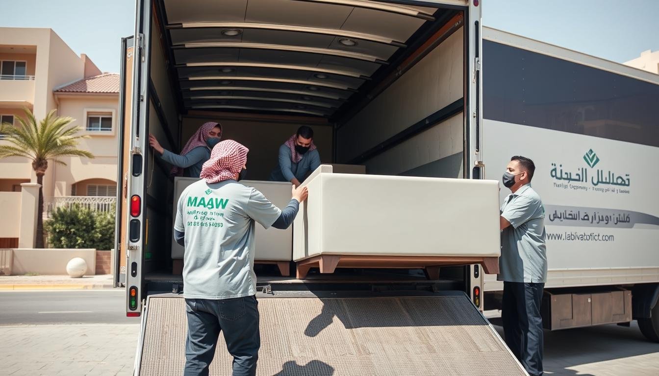 فريق الشركة العربية لنقل العفش في جدة يقوم بتحميل الأثاث بعناية