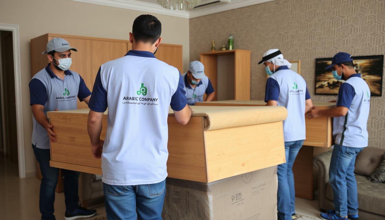فريق الشركة العربية لنقل عفش بجدة أثناء عملية نقل احترافية