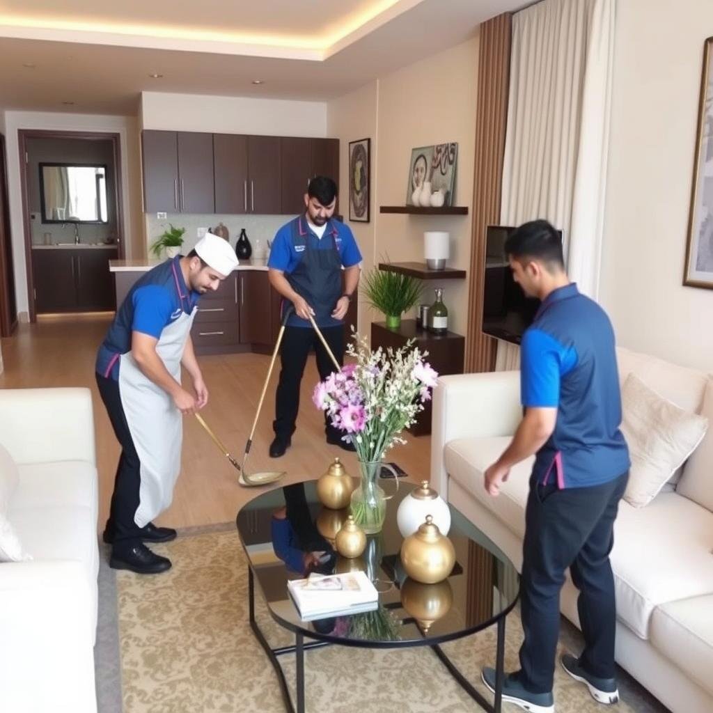 فريق الشركة العربية يقدم خدمات إضافية مثل تنظيف وترتيب الأثاث بعد النقل