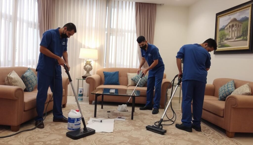 فريق الشركة العربية يقوم بتنظيف وصيانة الأثاث في جدة