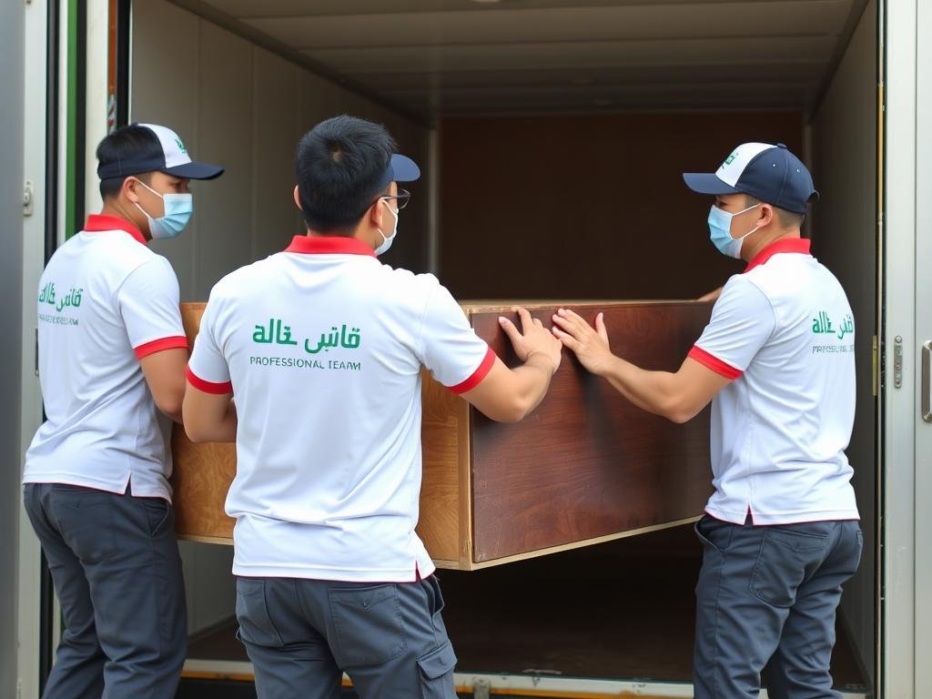 فريق عمل الشركة العربية المحترف أثناء عملية نقل عفش داخل أحياء جدة