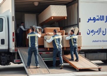 فريق متخصص في نقل عفش من الجبيل إلى القصيم يقوم بتحميل الأثاث بعناية