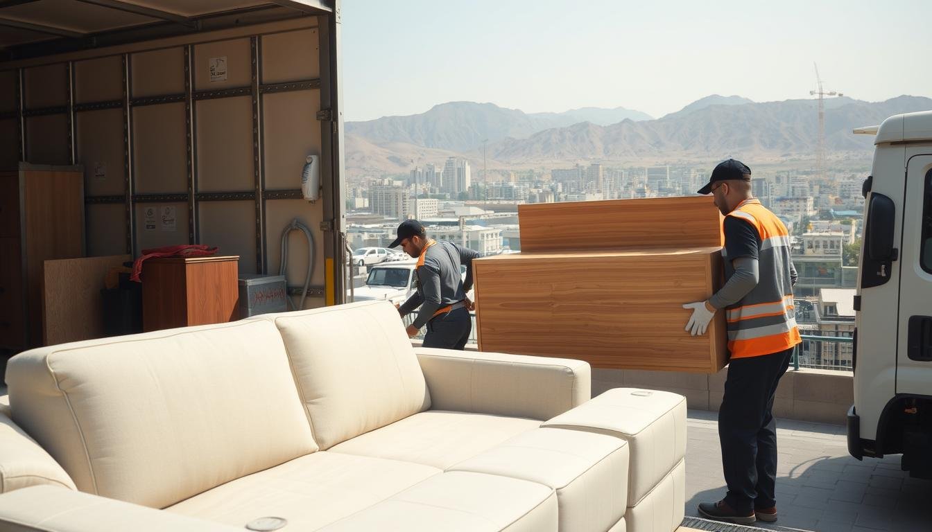 فريق متخصص في نقل عفش من مكة إلى الهدا يقوم بتحميل الأثاث بعناية