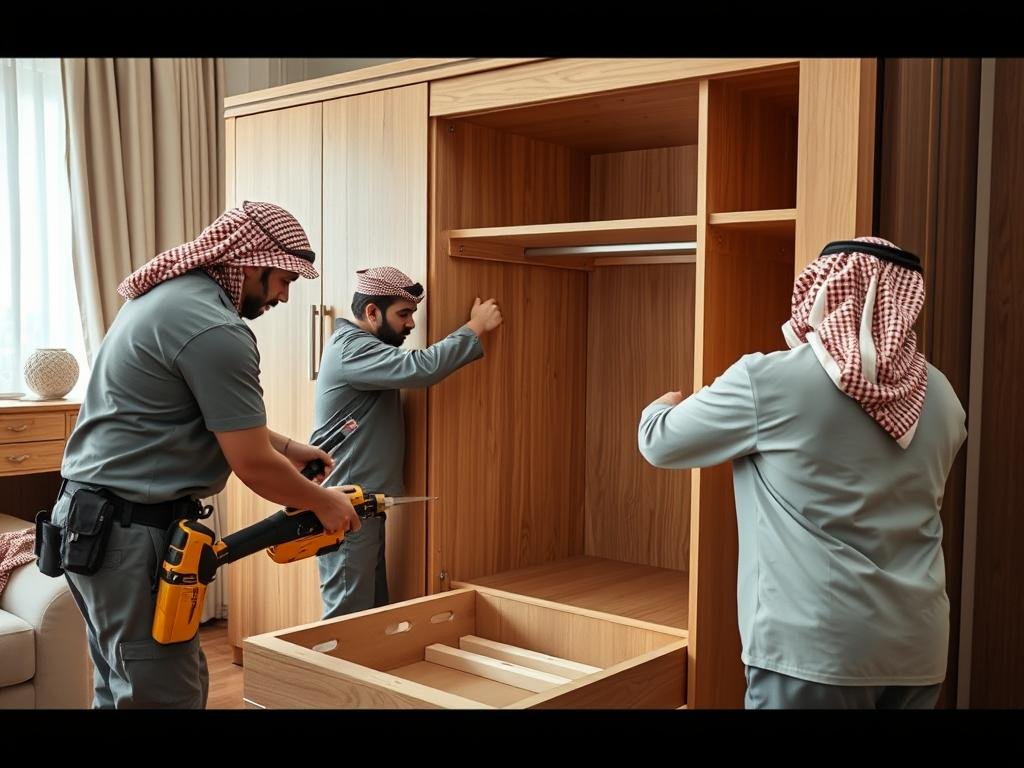 فريق متخصص يقوم بفك وتركيب الأثاث بدقة عالية