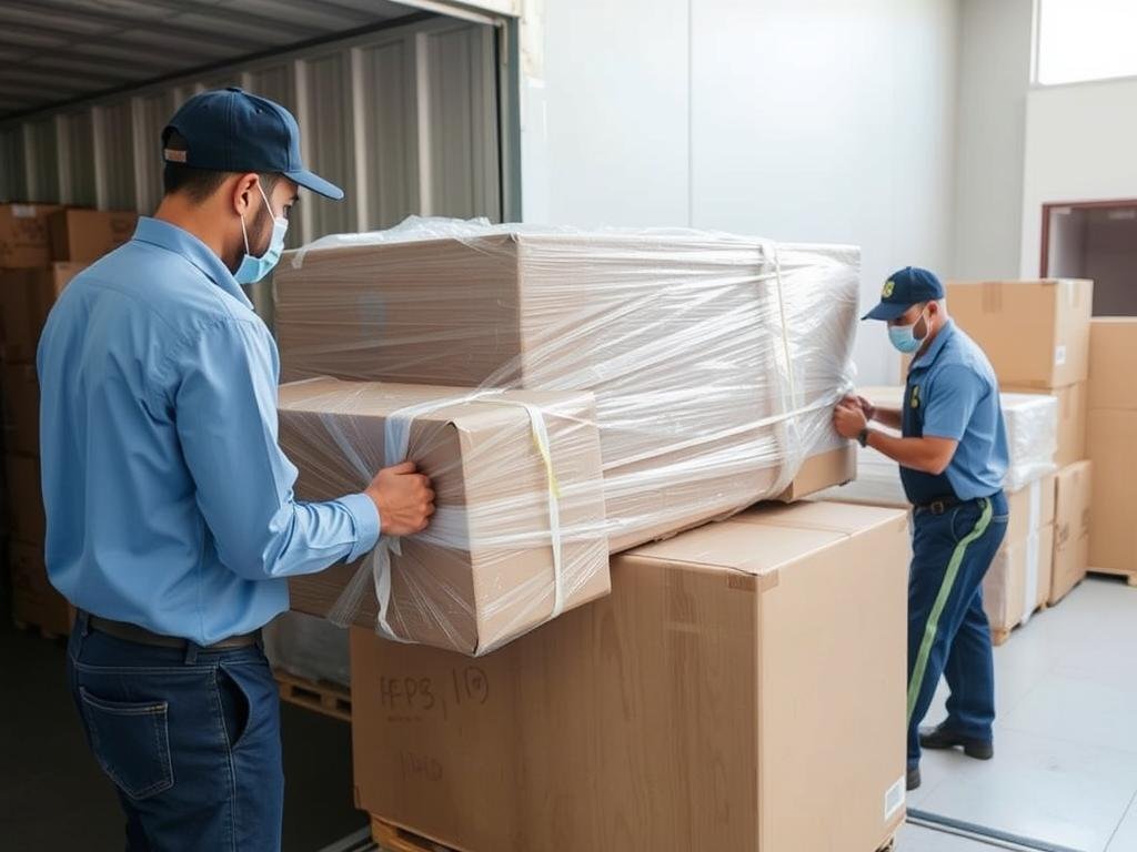 فريق محترف يقوم بتغليف الأثاث قبل نقله من الجبيل إلى بريدة فريق محترف يقوم بتغليف الأثاث قبل نقله من الجبيل إلى بريدة