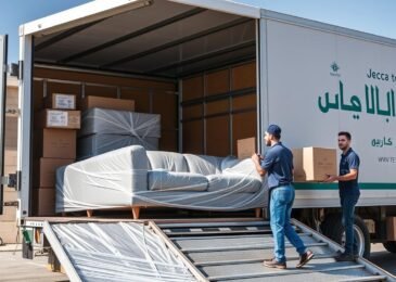 فريق نقل عفش من مكة إلى حي العزيزية جدة يقوم بتحميل الأثاث