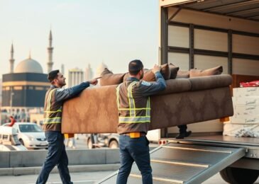 فريق نقل عفش من مكة إلى حي الكندرة جدة يقوم بتحميل الأثاث بطريقة احترافية