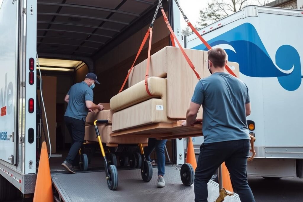 فريق نقل عفش يستخدم معدات متطورة لتحميل الأثاث من الجبيل إلى تبوك فريق نقل عفش يستخدم معدات متطورة لتحميل الأثاث من الجبيل إلى تبوك