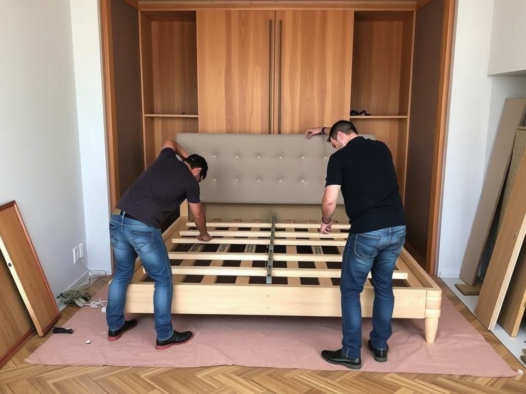 فريق يقوم بتركيب سرير من غرفة نوم إيطالية