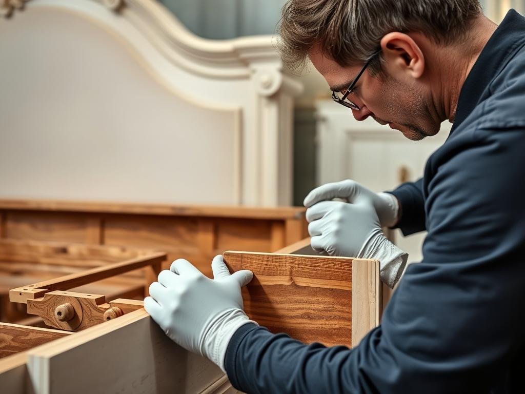 فني متخصص يقوم بفك غرفة نوم إيطالية بعناية