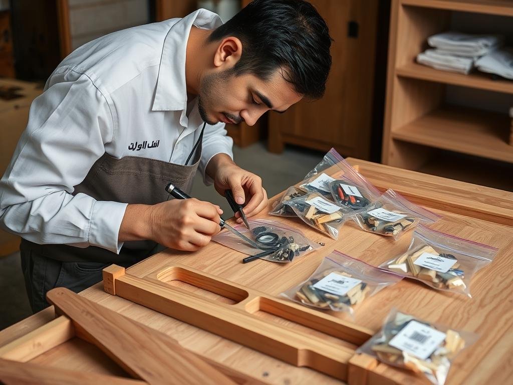 فني من الشركة العربية يقوم بفك أثاث خشبي بمهارة استعداداً لنقله داخل أحياء جدة