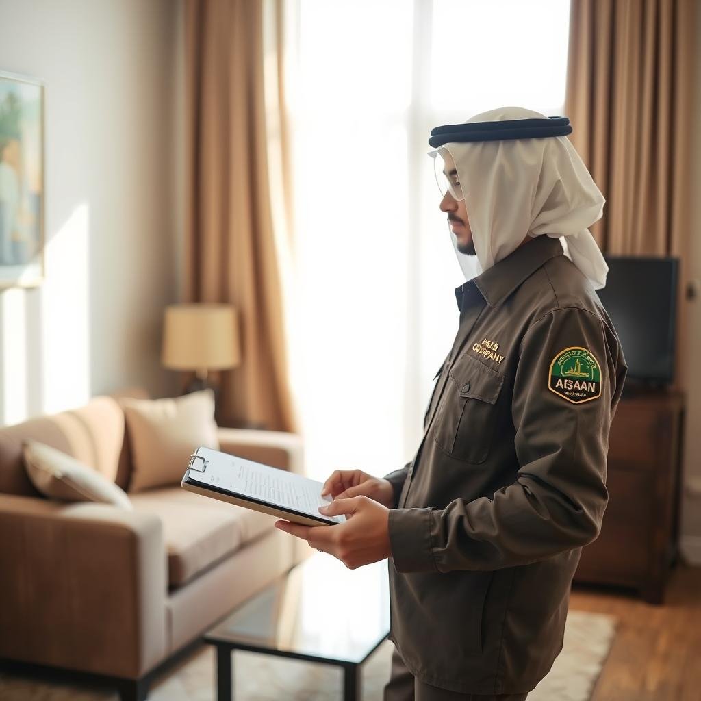 فني من الشركة العربية يقوم بمعاينة الأثاث قبل النقل