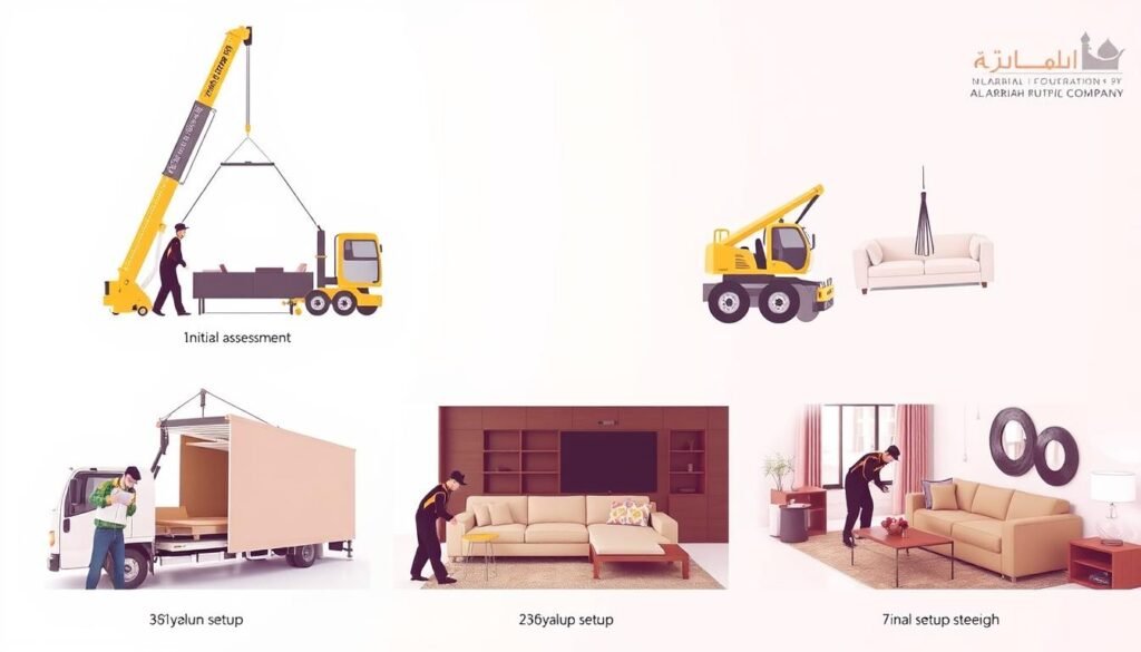 مراحل عملية نقل العفش بالرافعات مع الشركة العربية في جدة