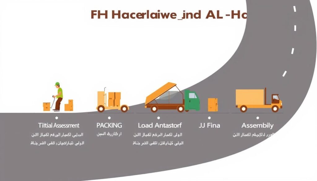 مراحل عملية نقل العفش من الجبيل إلى الهفوف