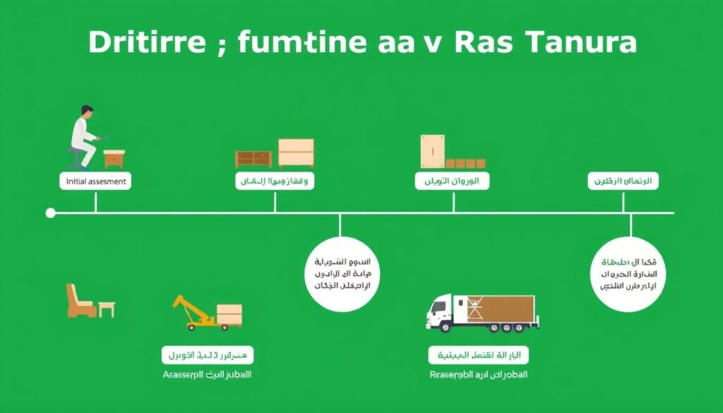 مراحل نقل العفش من الجبيل إلى رأس تنورة