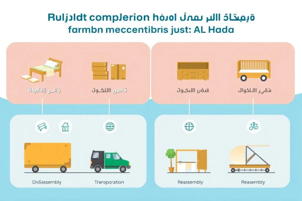 مراحل نقل عفش من مكة إلى الهدا توضح عملية الفك والتغليف والنقل والتركيب