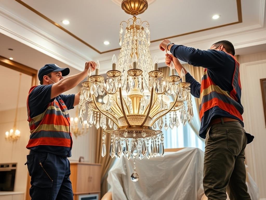 نقل الثريات والإضاءة الفاخرة في فلل وقصور جدة