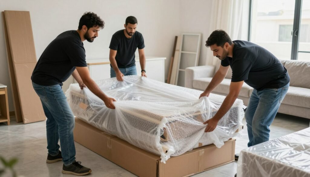 تغليف الأثاث باحترافية في نقل عفش حي العزيزية جدة