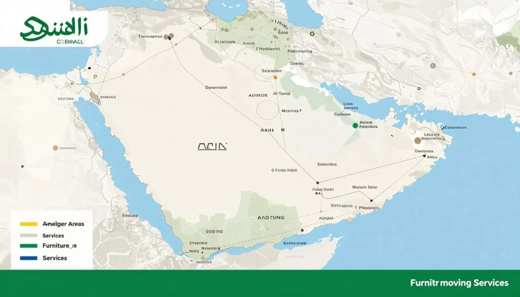 خريطة المملكة العربية السعودية توضح مناطق تغطية خدمات شركة نقل عفش في السعودية