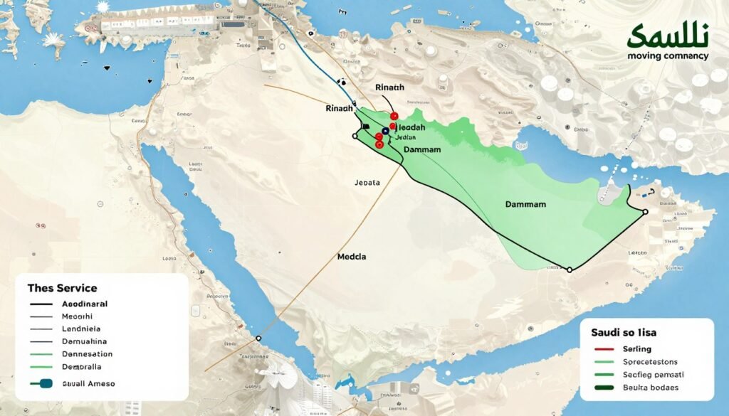خريطة المملكة العربية السعودية توضح مناطق خدمة شركة نقل عفش في السعودية