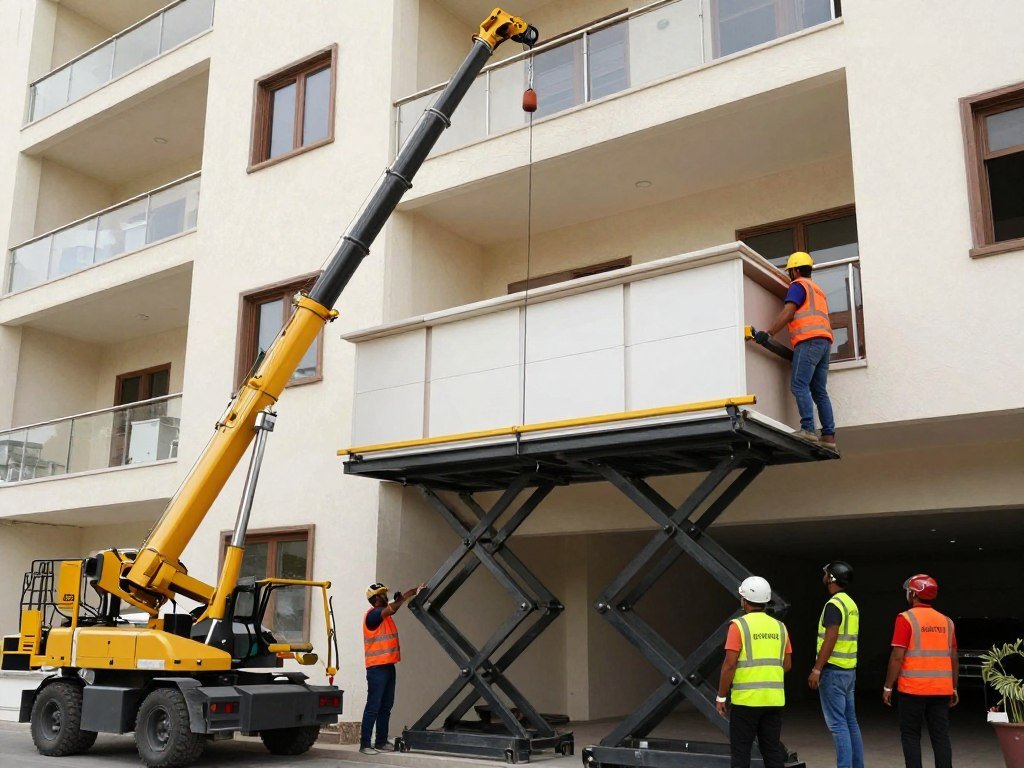رفع الأثاث الثقيل باستخدام الأوناش والرافعات في نقل عفش في جدة