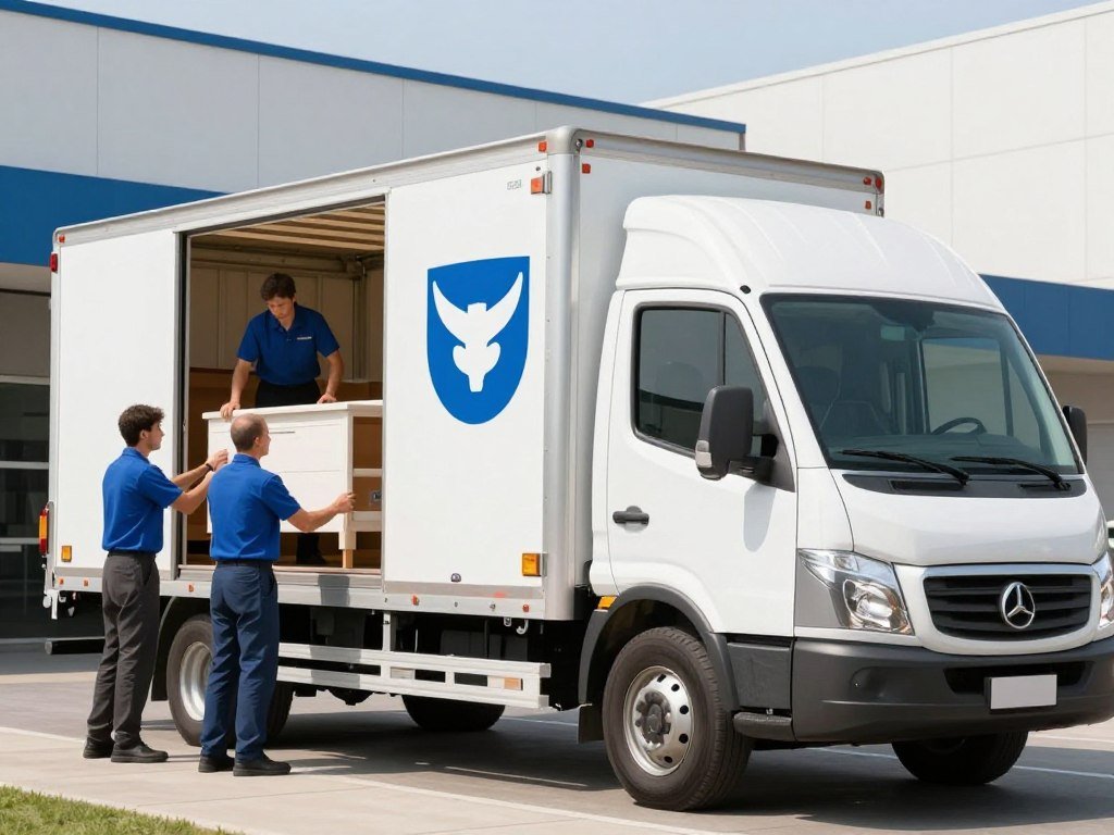 شاحنة نقل أثاث تابعة لشركة نقل مع فريق العمل المتخصص شاحنة نقل أثاث تابعة لشركة نقل مع فريق العمل المتخصص