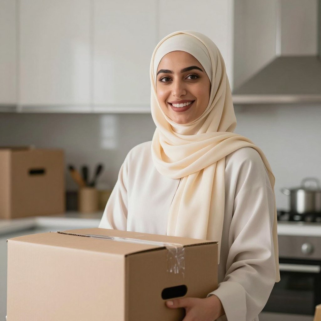 صورة لعميلة سعيدة بخدمة نقل الأثاث من الرياض إلى جدة صورة لعميلة سعيدة بخدمة نقل الأثاث من الرياض إلى جدة