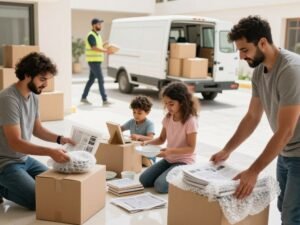 عائلة تقوم بتغليف الأغراض الصغيرة قبل نقل العفش في جدة عائلة تقوم بتغليف الأغراض الصغيرة قبل نقل العفش في جدة