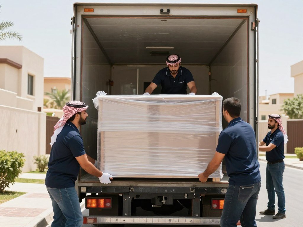 عملية تحميل الأثاث المنزلي في شاحنة نقل مجهزة عملية تحميل الأثاث المنزلي في شاحنة نقل مجهزة