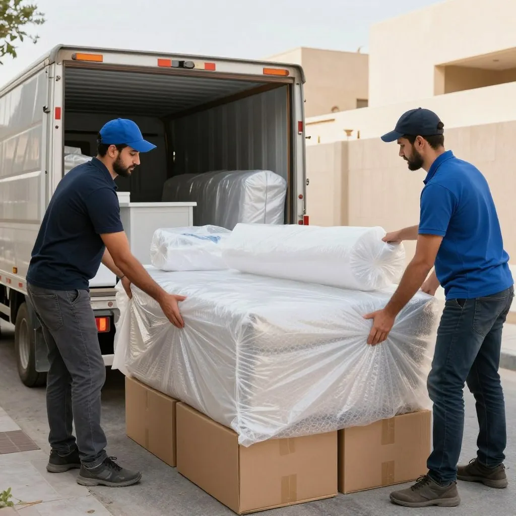 عملية تغليف احترافي للأثاث قبل نقله من الرياض إلى جدة
