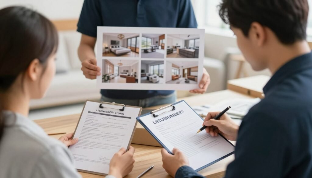 عميل يتحقق من وثائق وشهادات شركة خدمات نقل أثاث قبل التعاقد