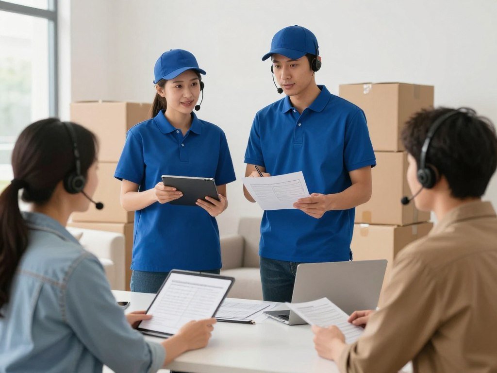فريق خدمة عملاء متخصص في خدمات نقل أثاث يقدم استشارات للعملاء