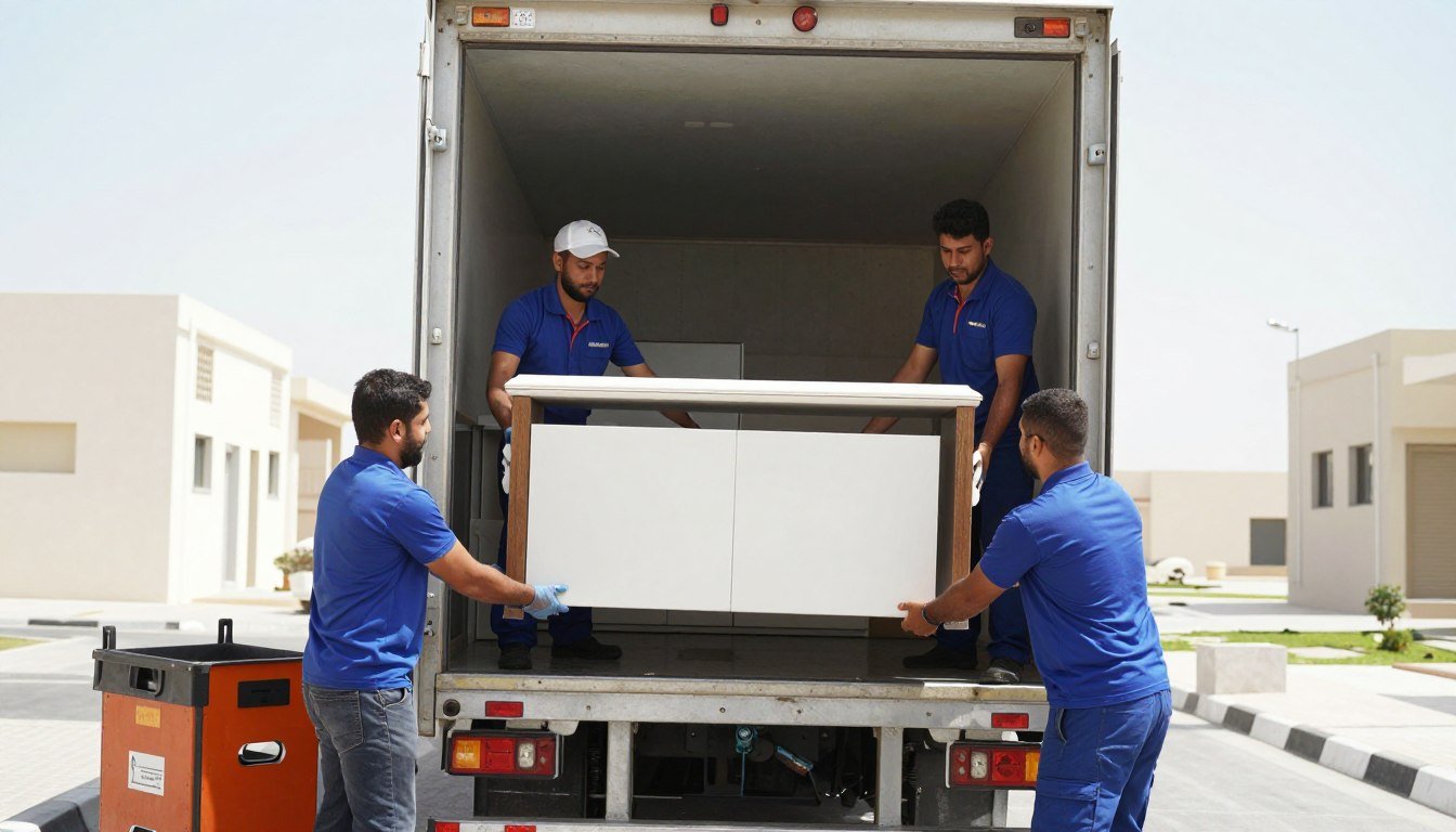 فريق محترف لنقل عفش في الخبر يقوم بتحميل الأثاث بطريقة آمنة