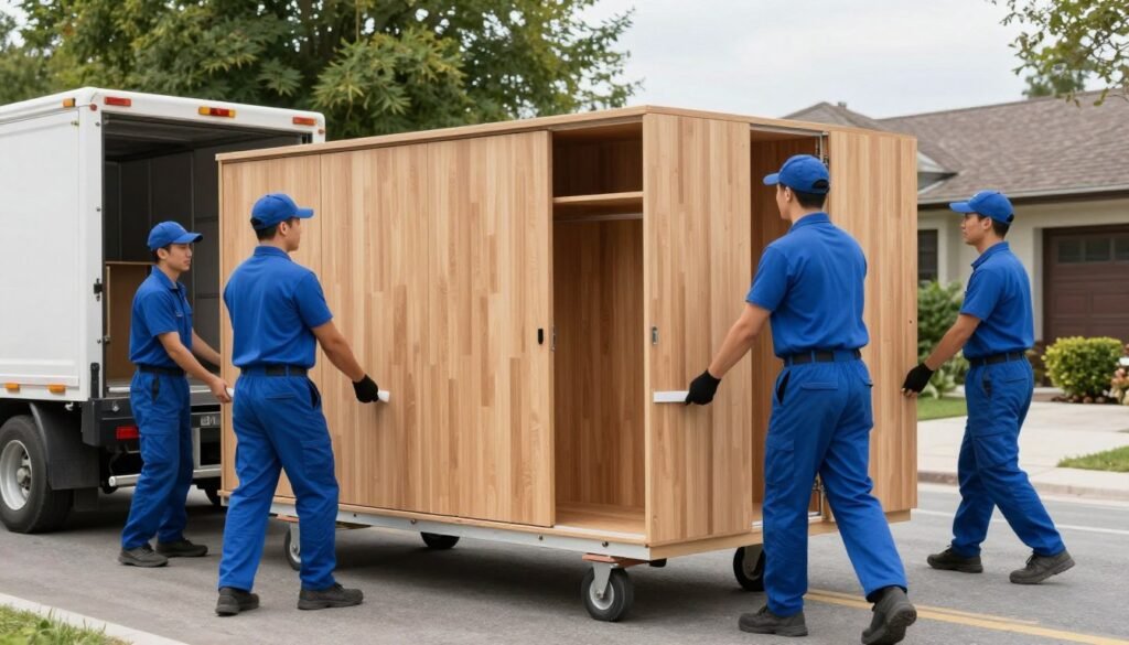 فريق محترف ينقل خزانة كبيرة بطريقة آمنة فريق محترف ينقل خزانة كبيرة بطريقة آمنة