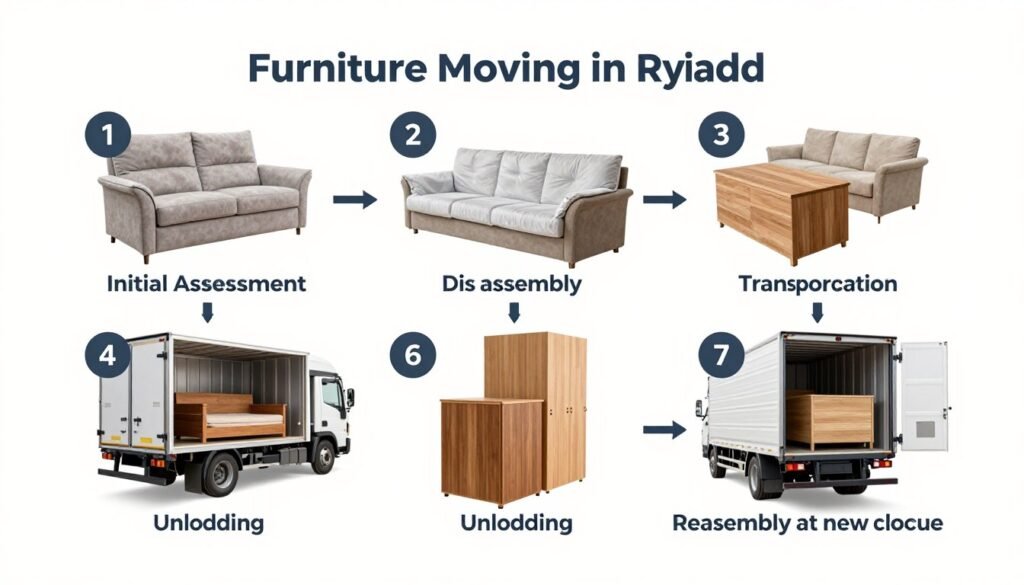 مراحل نقل عفش في الرياض من التغليف حتى التركيب النهائي