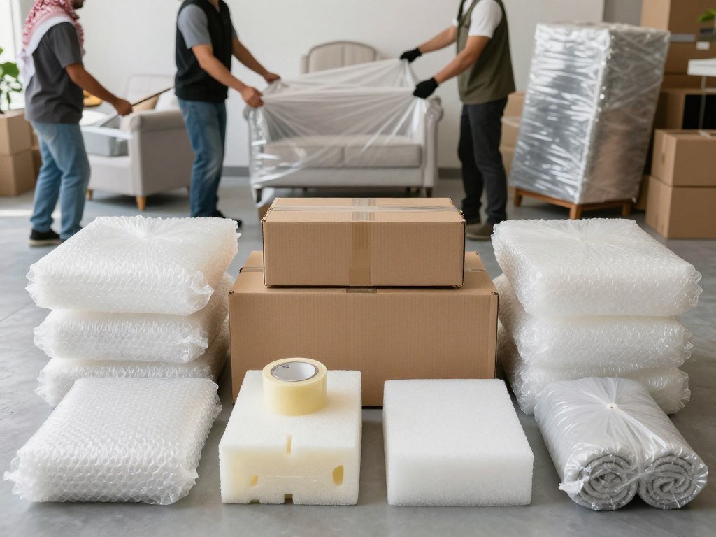مواد تغليف عالية الجودة تستخدمها شركة نقل عفش في السعودية لحماية الأثاث