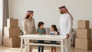 عائلة سعيدة في منزلهم الجديد بعد نقل ناجح عائلة سعيدة في منزلهم الجديد بعد نقل ناجح