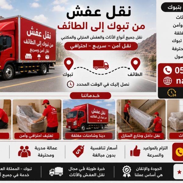 نقل عفش من تبوك إلى الطائف مع الشركة العربية بأفضل خدمات النقل والتغليف